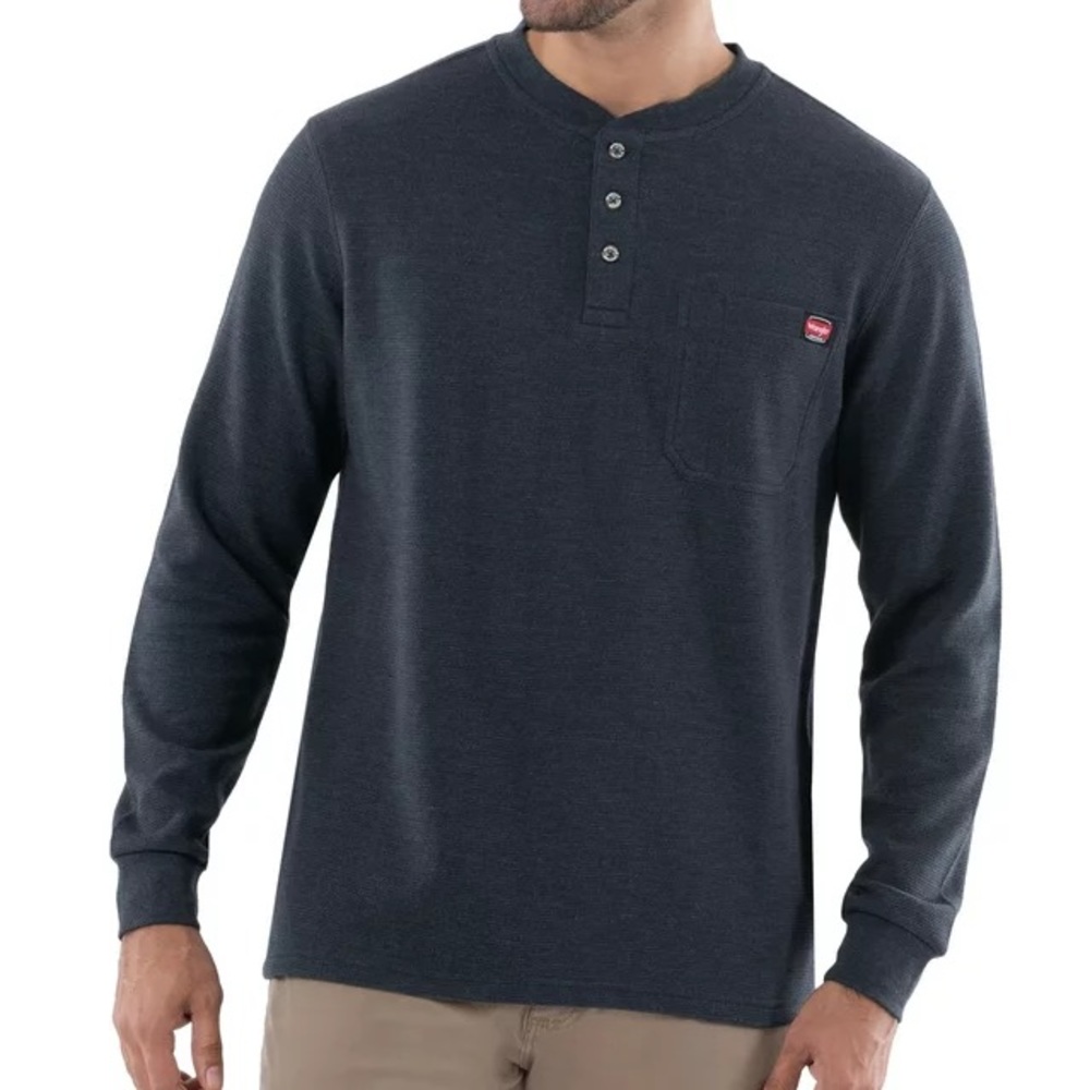 Wrangler Men’s Workwear Long Sleeve Pocket Henley Dark Navy Heather Size Small